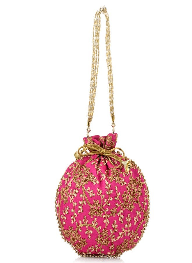 STLYZ Traditional Embroidered Potli Bag For Women, Handmade Pure Silk Potli Handbag Wristlets Ethnic Bridal Potli Batwa Bag For Ladies For Wedding, Return Gifts - Image 1